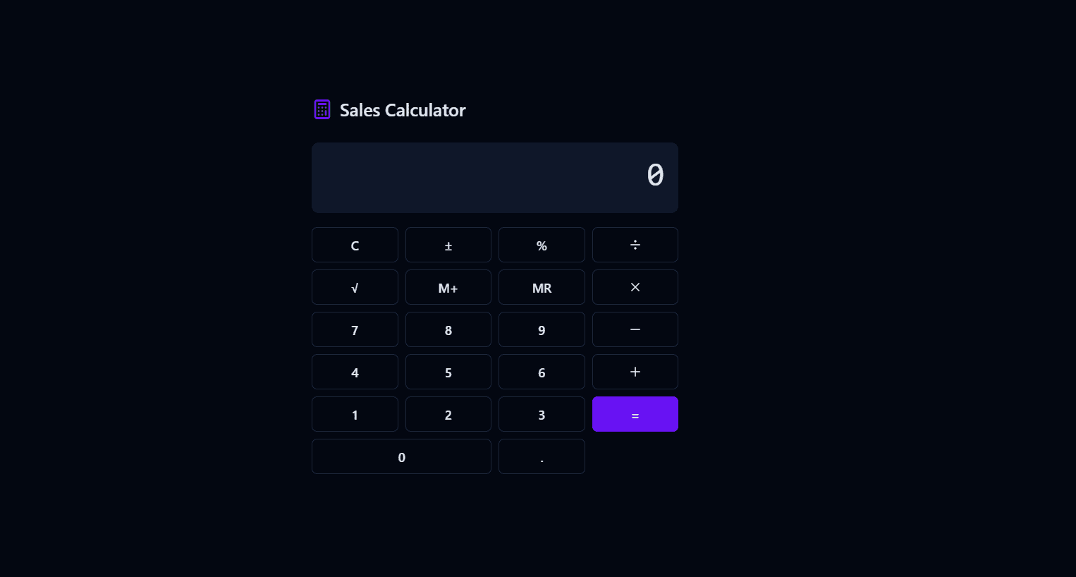 Basic Calculator project screenshot - A clean, functional calculator web application wit...