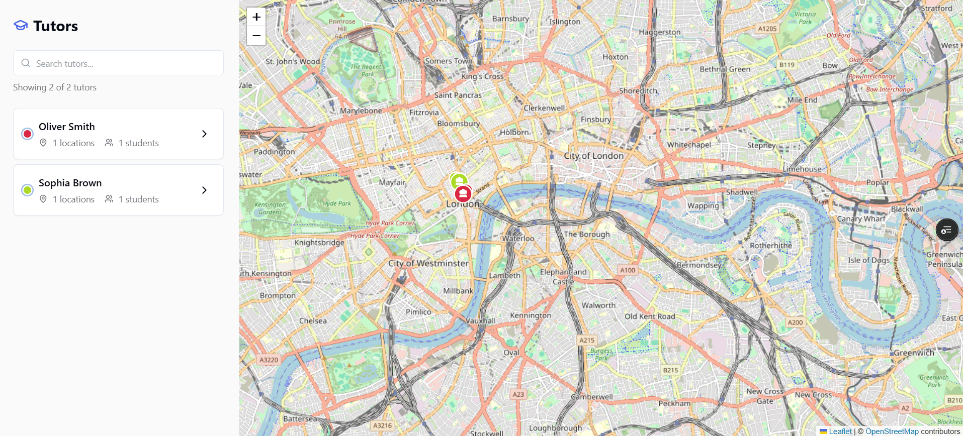 Tutor Map Connector project screenshot - A platform connecting students with tutors based o...