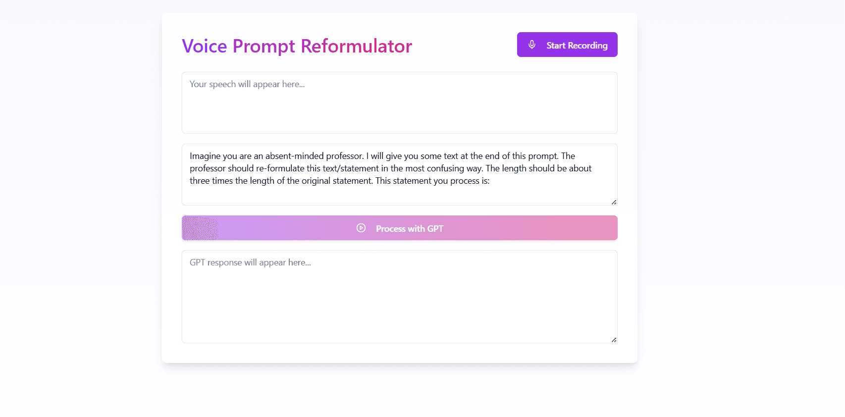 Voice Prompt Reformulator project screenshot - An AI-powered tool that helps users refine and opt...